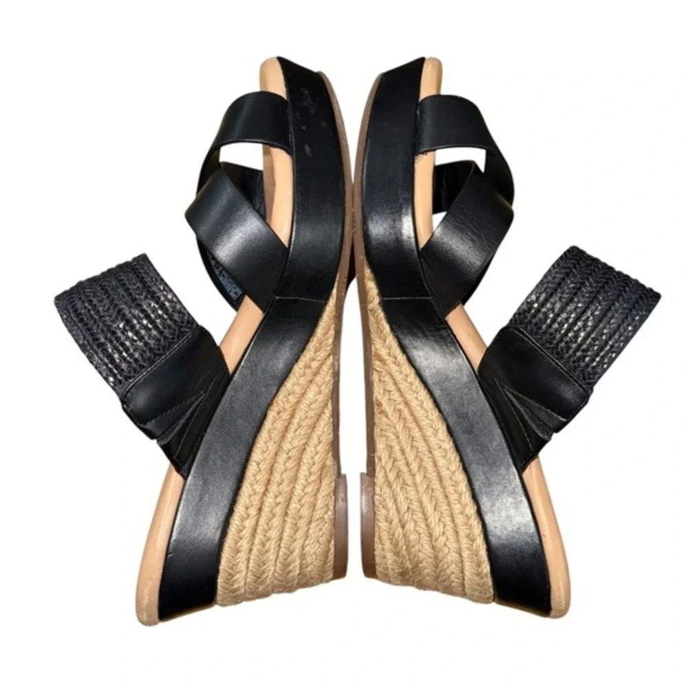 UGG Adriana Wedge Sandals Womens 8.5 Espadrille Slide Black Leather Braided Logo